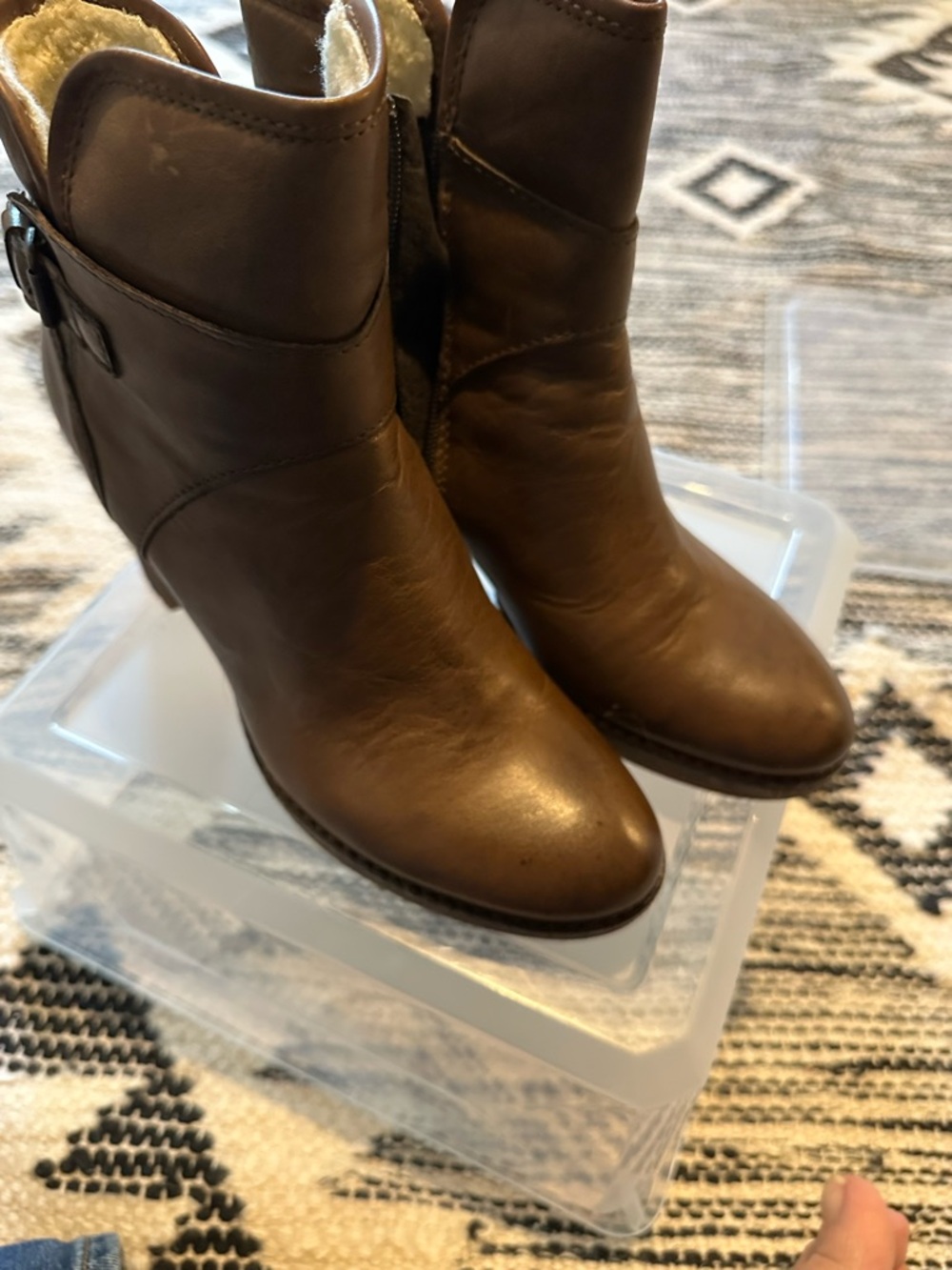 Manas Brown Leather Ankle Boots with Shearling Lining size 38. Never worn